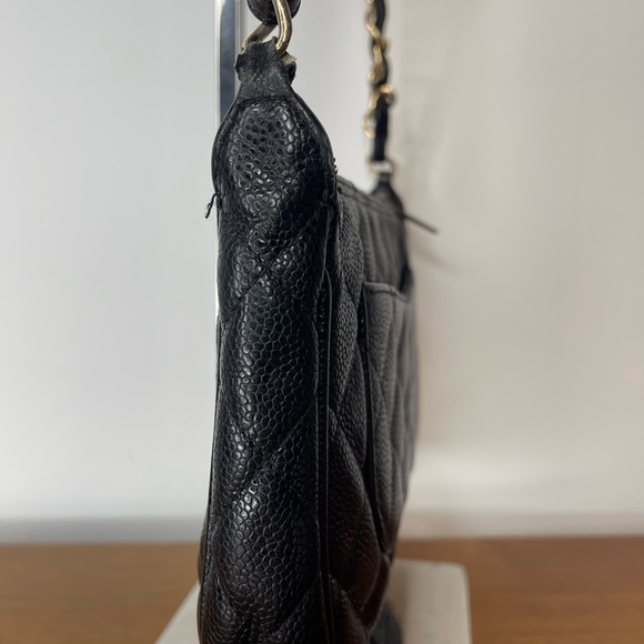 Auth Classic Chanel Black Caviar Hobo Chain Gold HW Handbag Pochette - Picture 4 of 16